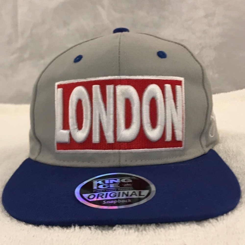 King Ice for London England Grey & Blue SnapBack Adjustable Travel & Ball Cap